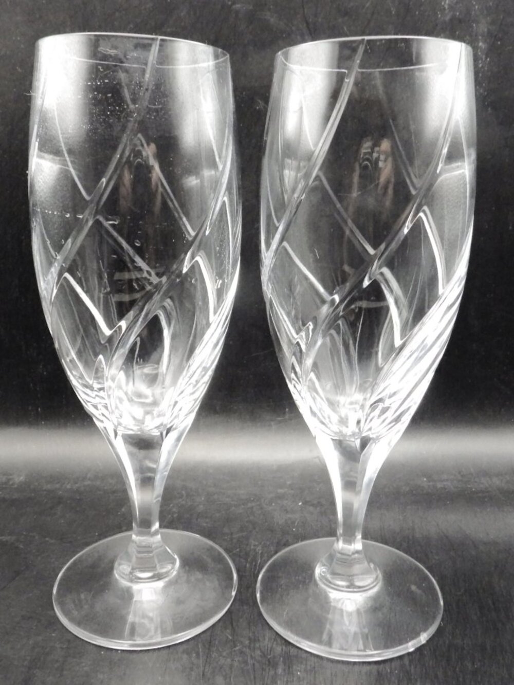 Two (2) Mikasa Olympus Swirl Cut Crystal Ice Tea Goblets